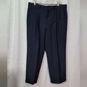 Men's Navy Blue Pleated Hemmed Wool Blend Dress Pants Size 38X30